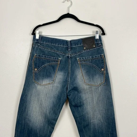 Ring Of Fire Slim Straight Jeans Mens 32/32 Blue Denim 5 Pocket Relaxed Pants - Picture 6 of 8
